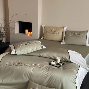 05棉全棉 纯CS 法式 田床园10贡0S长绒棉缎刺绣上用品四件床套新款