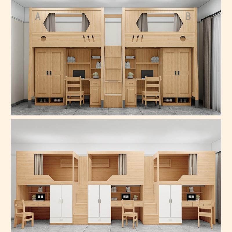 舱学生舍上下铺实519木床员工寝室电竞双层木床太空公寓床简约实