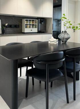 XLI岩式纯黑色板餐桌椅组合户型家用意极简长方形现代简约轻小奢