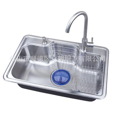 加厚7548B拉3丝压纹黑港一体拉伸大单槽04水槽不锈钢平盖下水7湾5