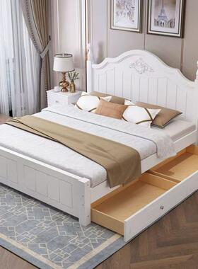 美色式白实木婚床1现.8米代简约1.5m单双人气压储物奶BXD油风卧室