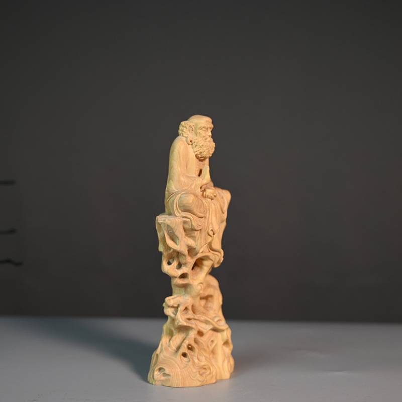 小叶黄杨木雕刻达摩坐像室内装饰品摆件桌面摆饰黄杨木质工艺品
