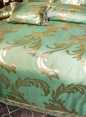 欧花式贡缎提丝四件套花三件套1.8m2.0m床婚庆蕾边被套单双人thds