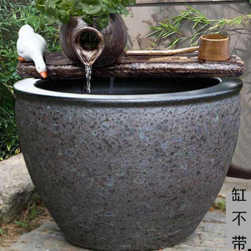70YF鱼缸陶罐流水循环过滤陶瓷摆件水缸石水景庭院搭配造景装饰