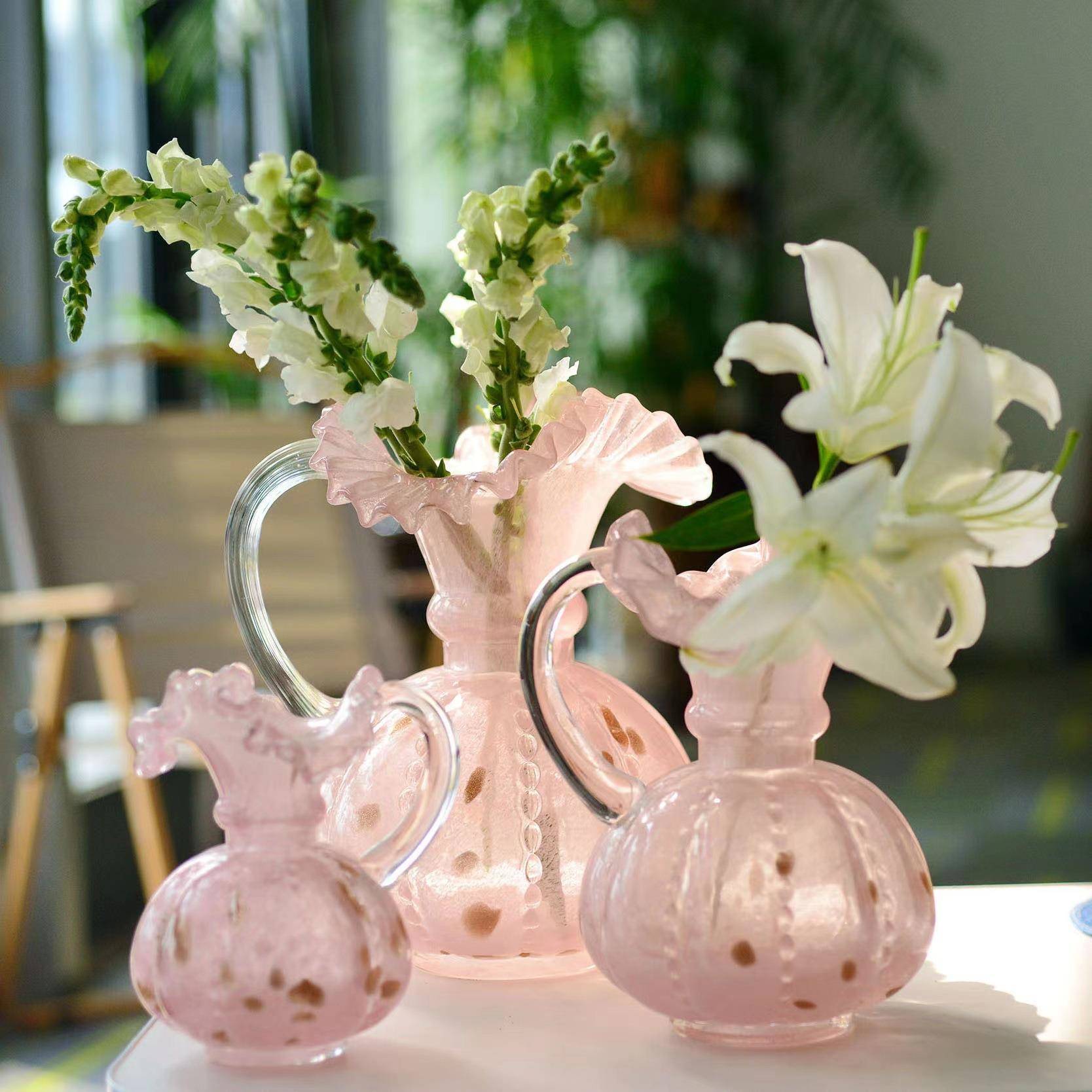 中古风芬顿花瓶复古南瓜纹手工家用法式高档水培插花玻璃装饰摆件