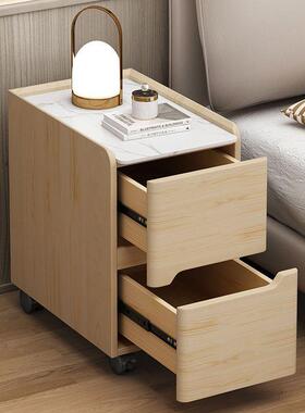 全实迷你床头简约现代窄岩板床EOM边柜可轮移木动带滚卧室皮柜质
