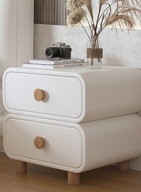 奶油风床头柜卧ZRW小实木室皮质床边柜简约易现代极简免安装型收