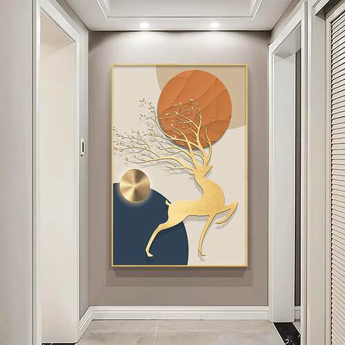 入户玄关装饰画玄幻客厅进门走廊过道鹿的挂画正对门现代简约壁画
