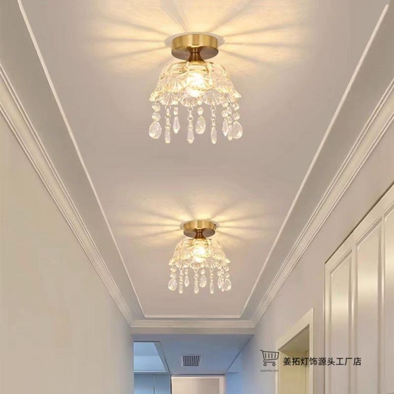 过道灯走廊灯具现代简约楼梯入户玄关阳台灯法式水晶灯小吊灯玻璃