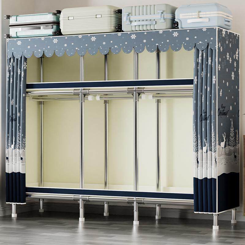 简易衣柜家用卧室布衣柜钢管加粗加厚全钢架组装结实耐用收纳衣橱