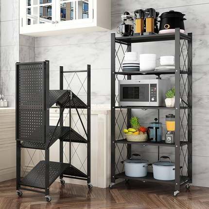 厂家免安装阳台收纳折叠置物架多层落地厨房烤箱微波炉储物架