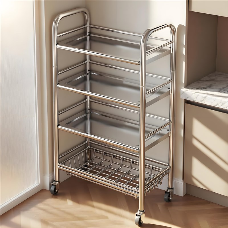 厨房不锈钢置物架多层落地菜篮子多功能收纳小推车微W波炉置物架