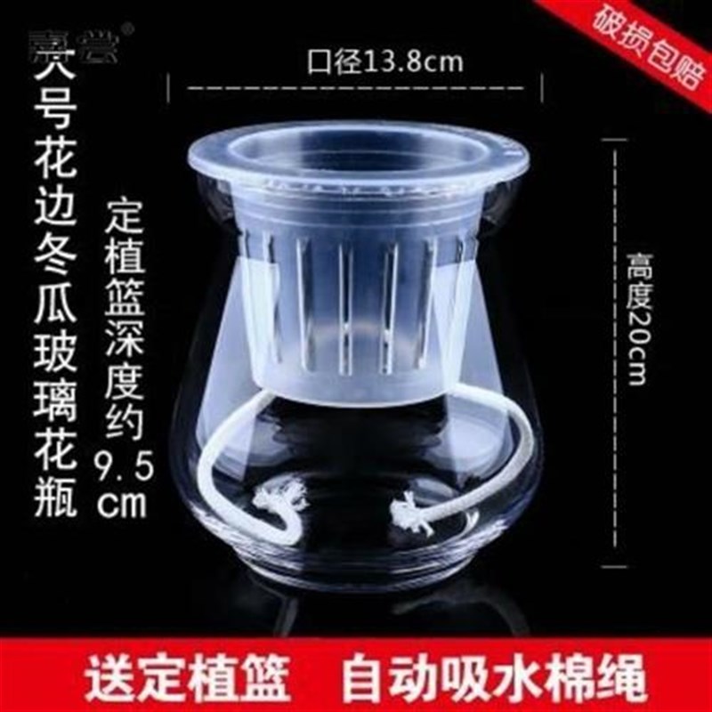 玻璃花瓶 水培植物花盆 送定植篮器皿鱼缸冬瓜透X明插花送棉绳