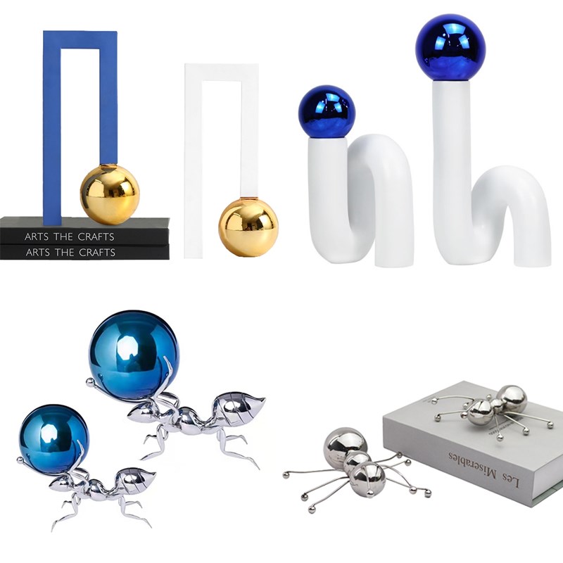 创意轻奢现代金属球蚂蚁几何造型工艺品样板房家居X客厅装饰摆件