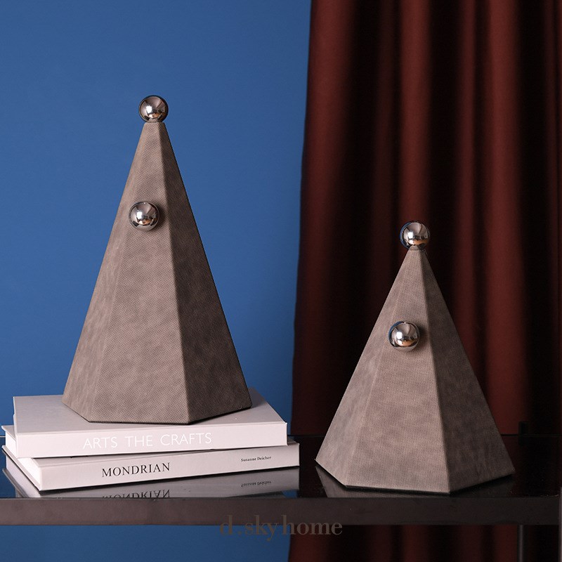 锥形镶球皮质几何摆件样板间售z楼处民宿客厅桌面现代轻奢软装饰