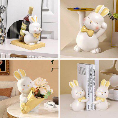 兔子红酒架酒柜装饰品家居玄关餐边柜葡萄酒架电视柜摆设乔迁礼物