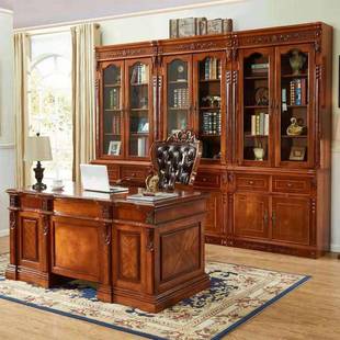 I脑美式 木书桌奢华大班台别墅书房电桌写字台家用4仿古632办实公