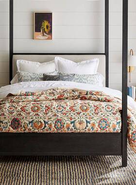 9W美式做旧黑色式复古全实木双人床米新中式柱四床1.ZCO法8架子床