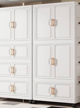 折叠收大纳柜免安装约容40257量儿童衣柜对开门杂物储物柜简物带轮置柜