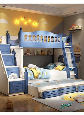 儿童床上铺层床A88上下床高下低床木实子双母床木床两层床带滑梯