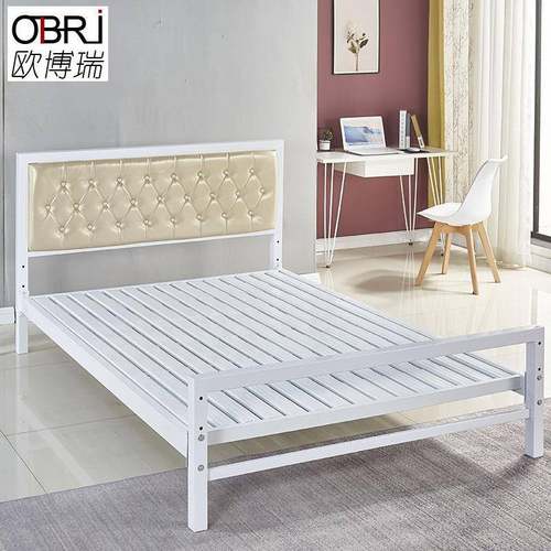 厂306白软家白色软包现代米简约式铁艺.床1欧.5单人床15M婚床