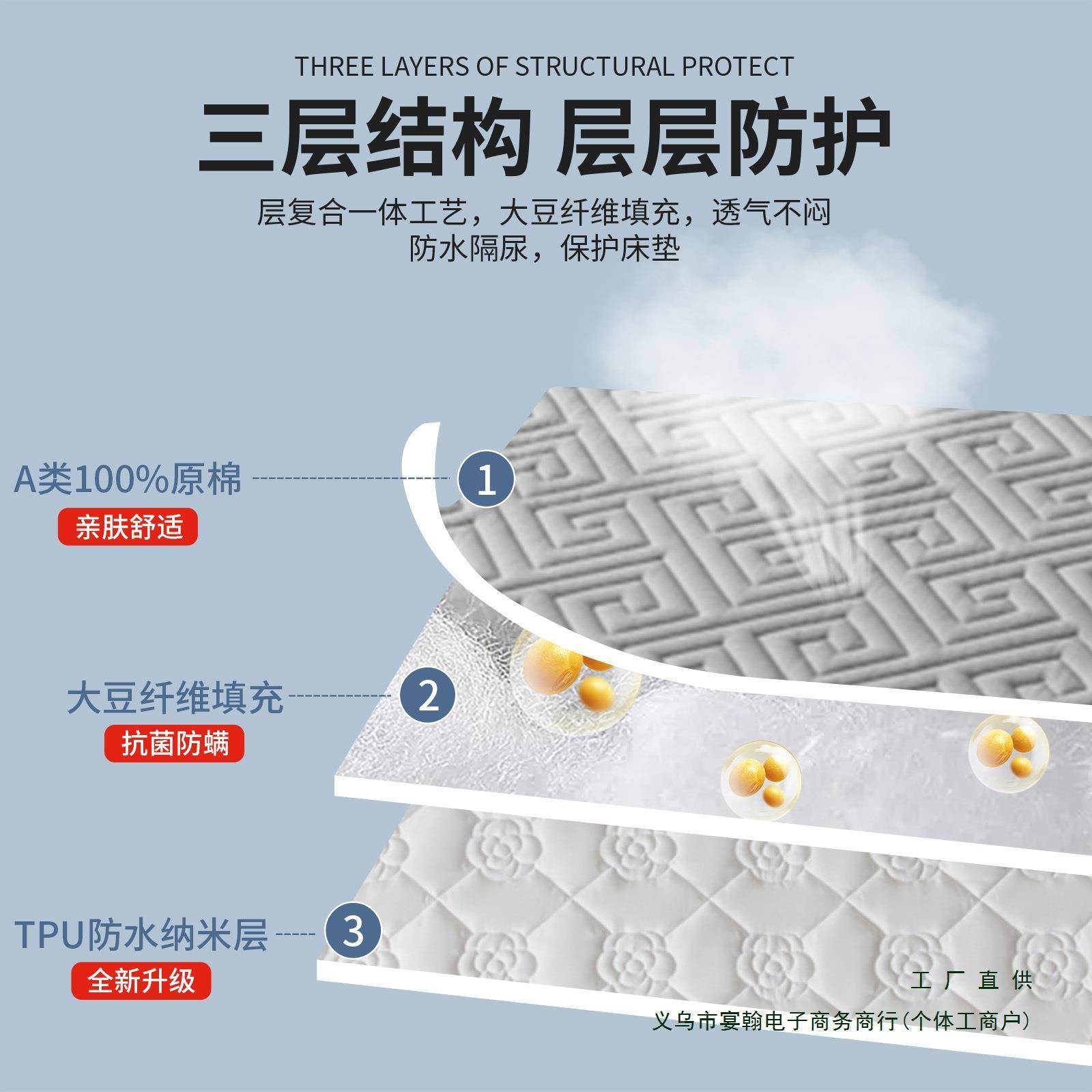 红豆床笠单件防水尿F98SS6T8床床笠罩隔夹加席梦思床棉垫厚保护罩