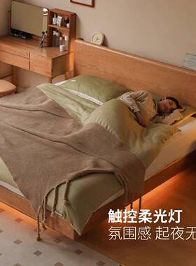实木WZF箱桃体床储物床卧室全樱木夜光悬浮床木风双人大床原箱体