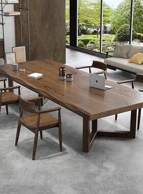 实桌代木LH-Z20会议长现简约大板桌办公室商用工作台6人洽谈桌椅