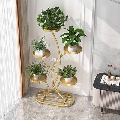 轻奢铁艺多层铁带轮架阳无品牌/台落地式多肉置花架物家用花盆展