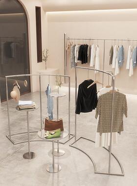 不锈钢弧落形童地男女装MMD买手店陈列挂衣中服架间服装店展示架