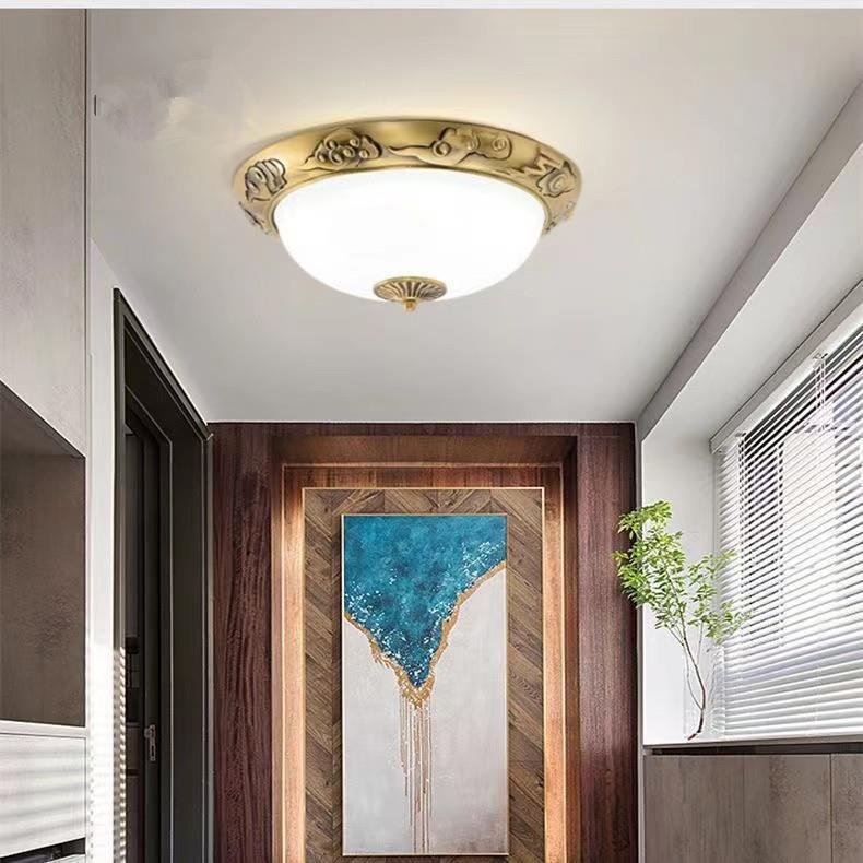 关欧式全铜吸顶灯美式复古中式廊卧室阳台过734道走书房玄圆形吸