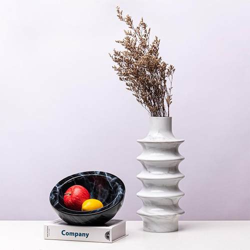 现代轻奢树球几球大理纹石花脂瓶花器样板间客厅茶创意果LSZ0264