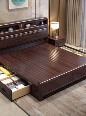 2025年款NDZ中新式全实现代简约主卧1.8米双人高床1木.5m箱储物婚