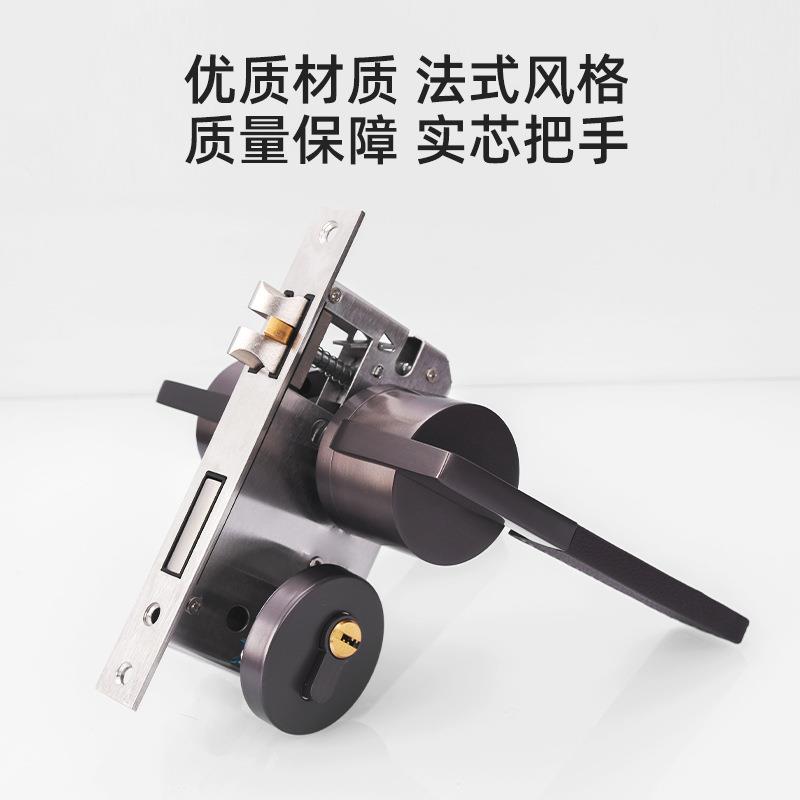 室内门锁法式分体木静门卧室极简皮质把手音轻奢304锈钢不门把手