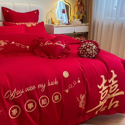 WZ10085花嫁结套全棉婚庆大红四套新婚纯棉床上用品六八十件件婚