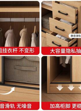 实木衣柜家用全卧HWA室原木儿风推拉移柜子小户型出租房用门童大