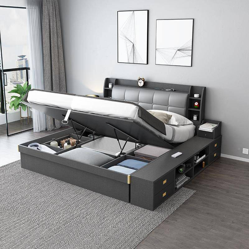 气高箱储物778床18米1.2现m1.5主卧小户型收.动纳板式代简约双人