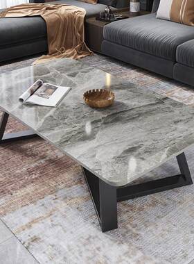 意式白色岩板茶几客厅小户型家用现代简约长方形时尚感轻奢花几桌