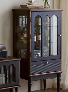 物法式复古玻璃门木酒柜客厅用DEH美式展示柜储柜实电视柜旁边家柜子