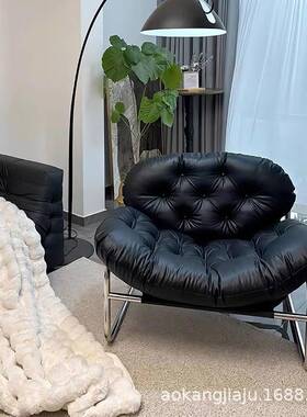 单人沙发小户型卧室可躺可睡休闲椅子久坐舒服黑色中古懒人沙发椅