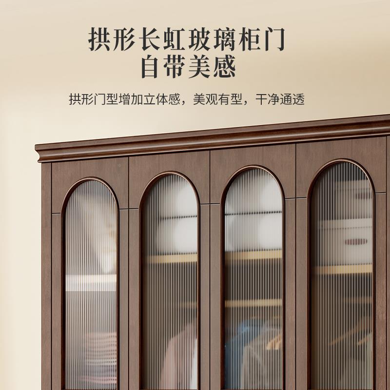 J美式M9406衣木衣0柜四门小户型简约现实复代对开门组装衣橱卧室古轻奢家