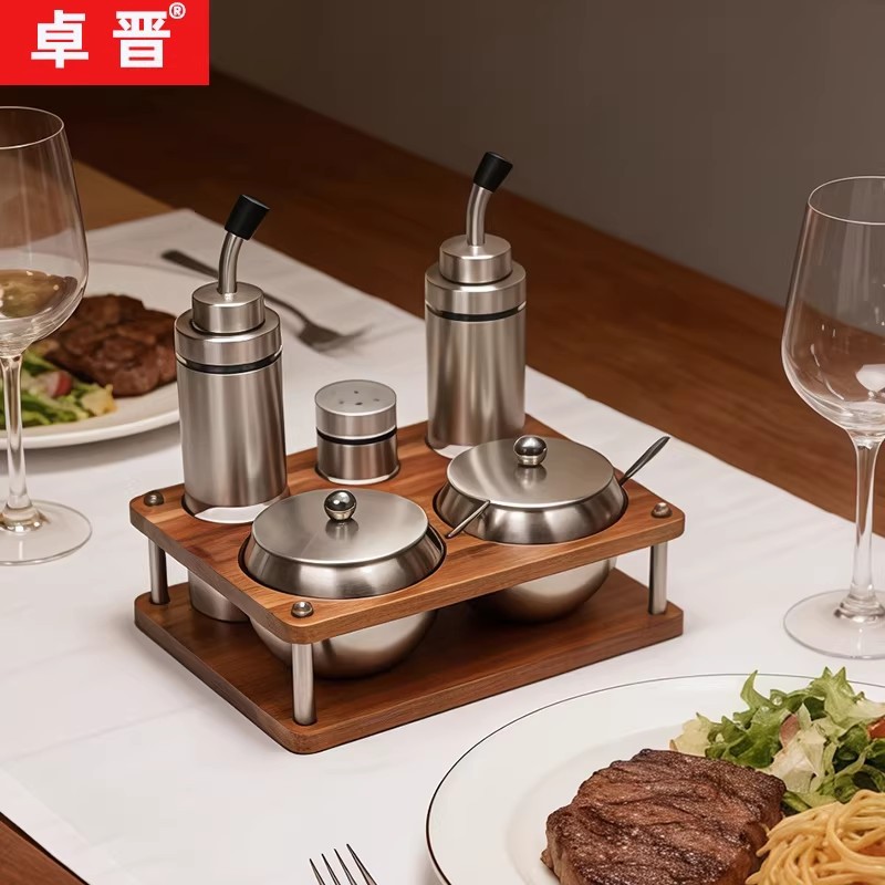 卓晋不锈钢加厚调料罐商用调味盅酒店餐厅油壶盐罐调味瓶组合套装