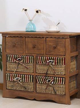 田风格电约视现代简柜子小户型柜园迷你60046实木客厅柜复古收纳