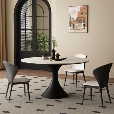 意极纯简小户型家用现代简约圆桌法式复古圆BCH式形白岩椅板餐桌