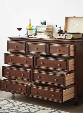 J^美式五斗斗柜储柜多层抽屉收纳柜柜柜六柜卧室IIK电物视实木整