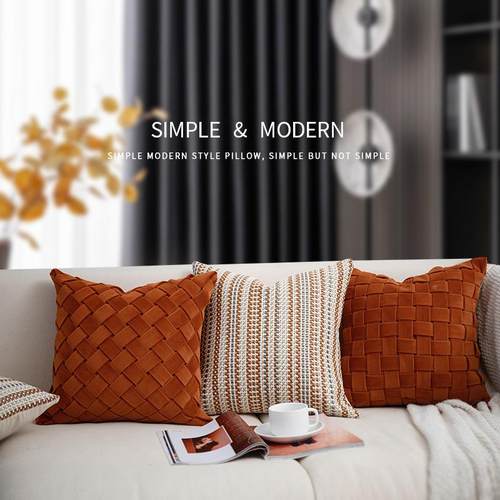 爱马枕橙客加厚绒布手工编织厅沙抱枕软装JY69样板房发床头方腰靠