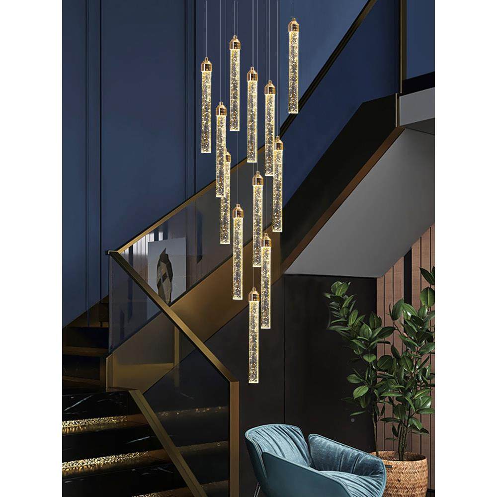 楼梯灯FUE现代轻奢别墅复式楼吊灯简大吊气跃层长客厅水晶灯约具,家装灯饰光源,智能吊灯,淘宝优惠券,粉丝福利购,淘宝优惠卷