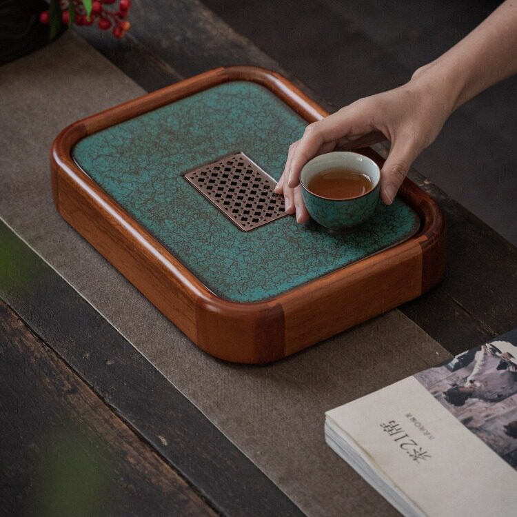 实木小茶盘家用黑檀花梨木办公室简易储水式茶台干泡托盘小型茶海