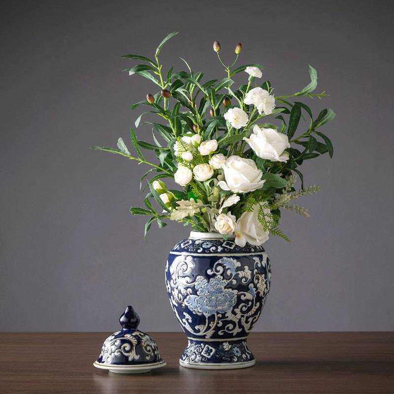 青花瓷花瓶摆件客厅陶瓷瓶摆件客厅青花瓷新中式博古架瓷器