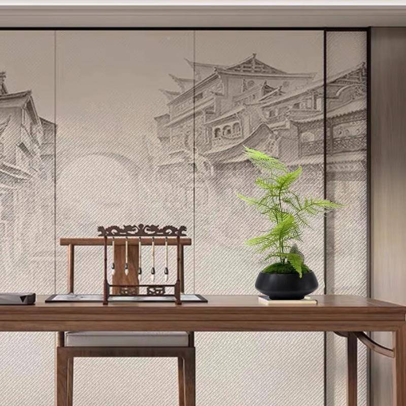 式新中仿真绿植盆客样景板房厅茶2345几售楼处玄关植物文竹盆栽摆